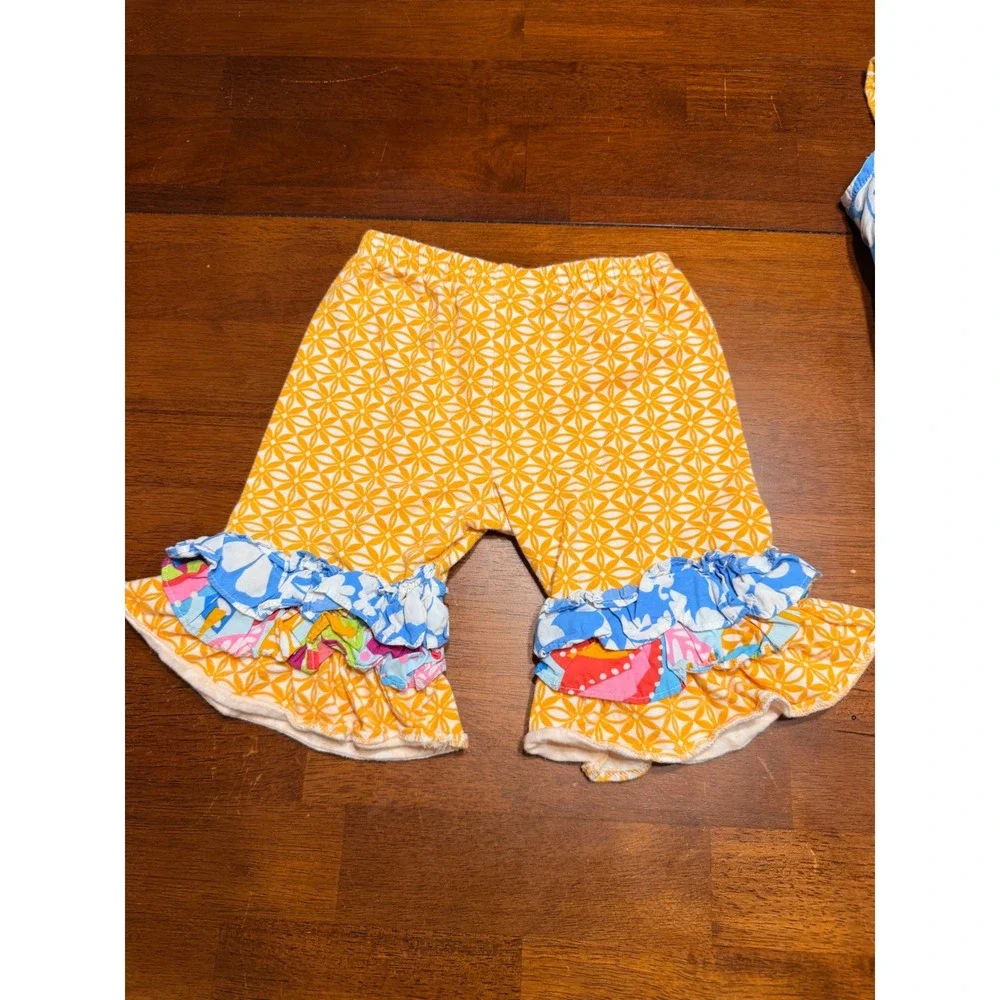 Counting Daisies Girls Pant Set 12M Multicolor Floral Ruffle Lace Cotton